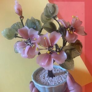 Pink and Green Glass Floral Accent Piece